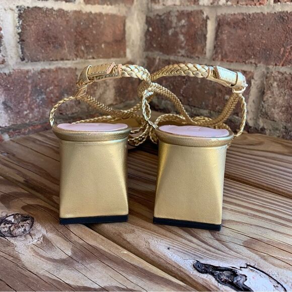 J Crew Shoes 9 Layne Braided Sandal Heels Metallic Leather Gold - Picture 4 of 11